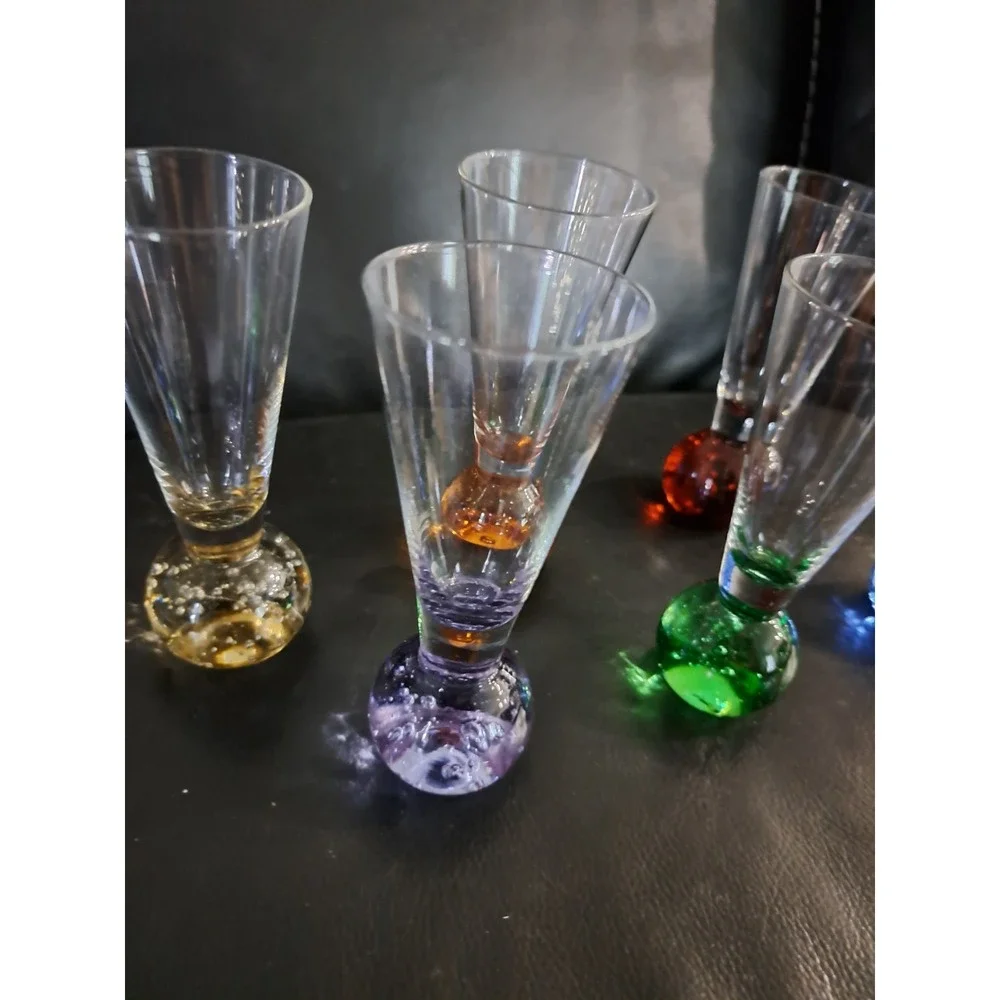 Vintage Mid‎ Century Modern Bubble Base Shot Glasses Set of 6 Multicolor Barware